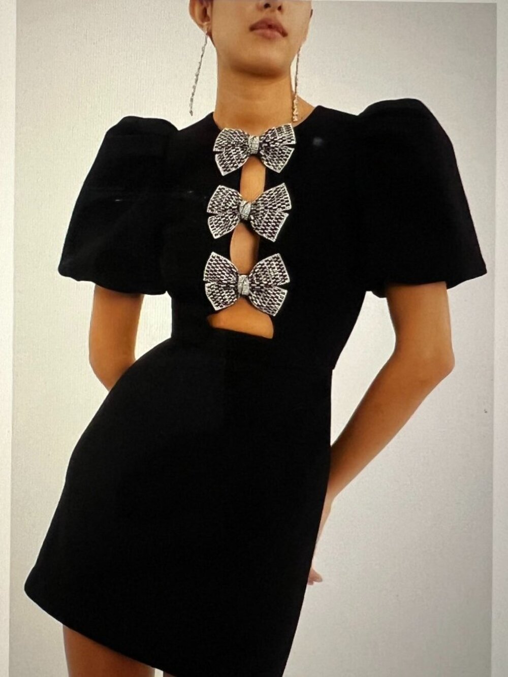 Black Rhinestone Bow Mini Dress